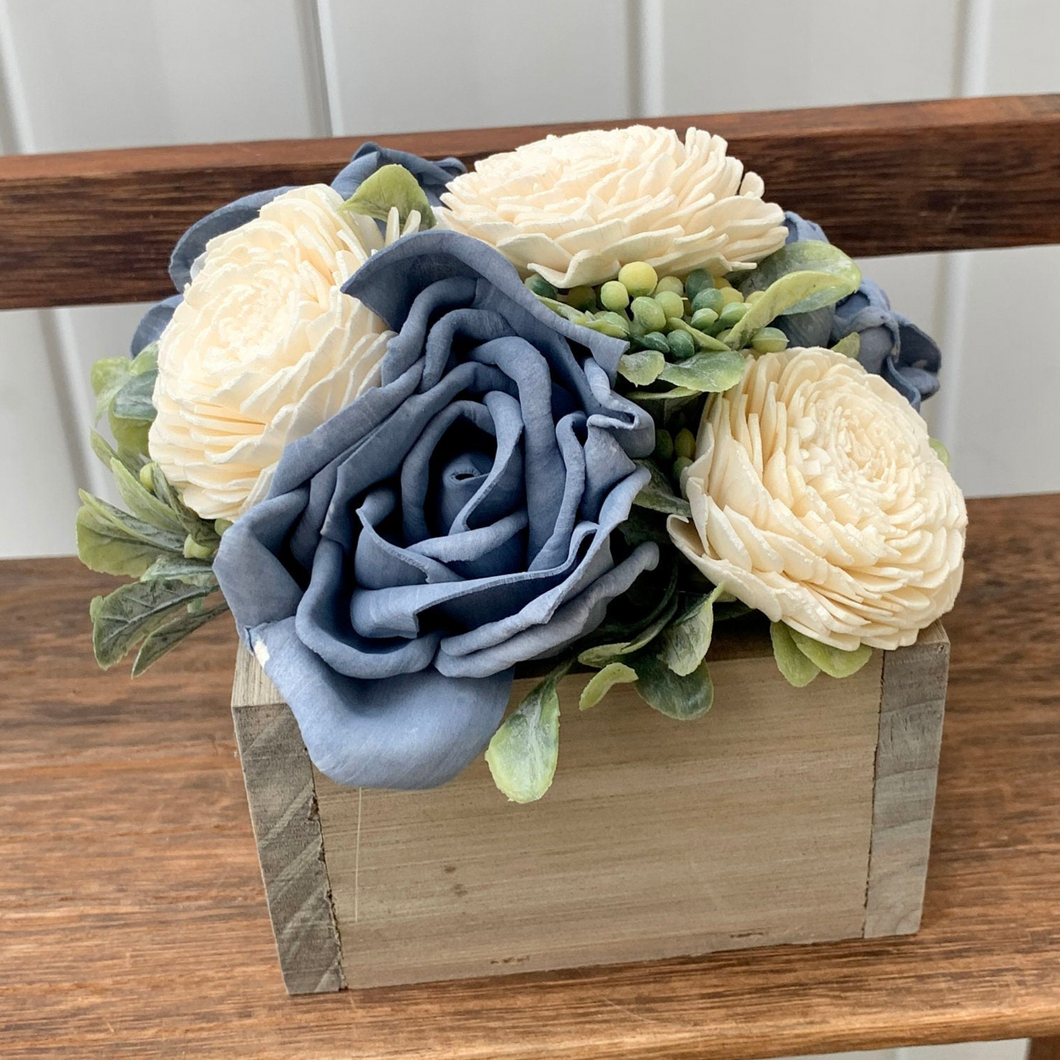 Dusty Blue Rose Wooden Floral Arrangement