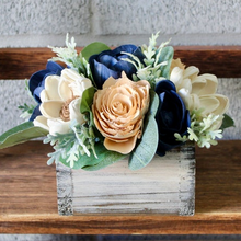 Load image into Gallery viewer, Peach and Navy Wooden Floral Arrangement
