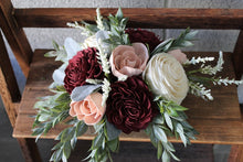 Load image into Gallery viewer, Blush and Burgundy Wooden Floral Arrangement
