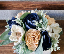 Load image into Gallery viewer, Peach and Navy Wooden Floral Arrangement
