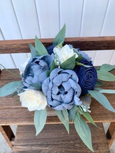 Load image into Gallery viewer, Dusty Blue and Navy Wooden Floral Arrangement
