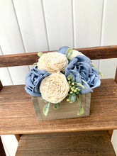 Load image into Gallery viewer, Dusty Blue Rose Wooden Floral Arrangement
