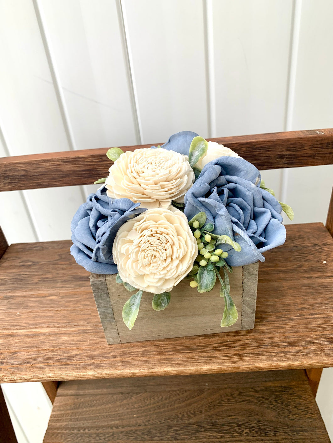 Dusty Blue Rose Wooden Floral Arrangement