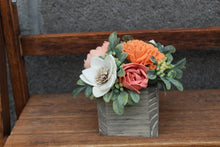 Load image into Gallery viewer, Coral and Peach Wooden Floral Arrangement
