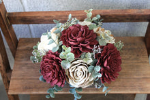 Load image into Gallery viewer, Burgundy and Natural Bark Wooden Floral Arrangement
