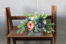 Load image into Gallery viewer, Dusty Blue and Coral Wooden Floral Arrangement
