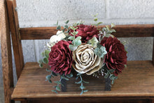 Load image into Gallery viewer, Burgundy and Natural Bark Wooden Floral Arrangement

