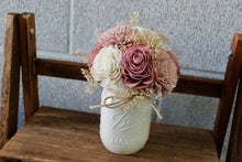 Load image into Gallery viewer, Dusty Pinks Mason Jar, Wooden Floral Arrangement
