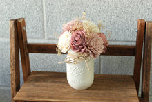 Load image into Gallery viewer, Dusty Pinks Mason Jar, Wooden Floral Arrangement

