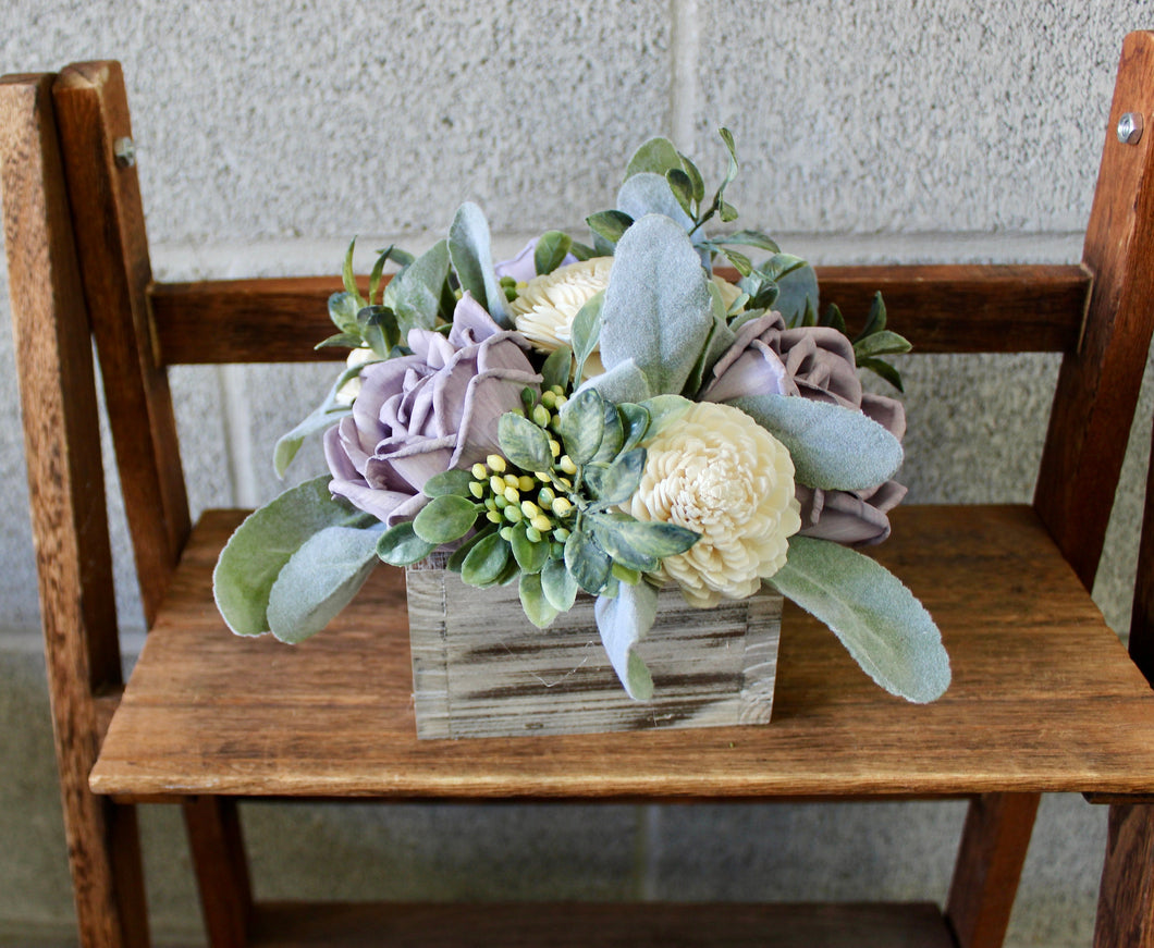 Lavender and Yellow Wooden Floral Arrangement