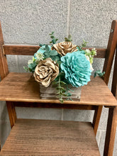 Load image into Gallery viewer, Light Blue and Natural Bark Wooden Floral Arrangement
