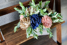 Load image into Gallery viewer, Navy Blue and Light Pink Wooden Flower Arrangement
