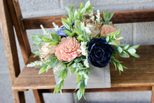 Load image into Gallery viewer, Navy Blue and Light Pink Wooden Flower Arrangement
