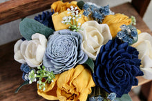 Load image into Gallery viewer, Mustard, Dusty Blue, and Navy Wooden Floral Arrangement
