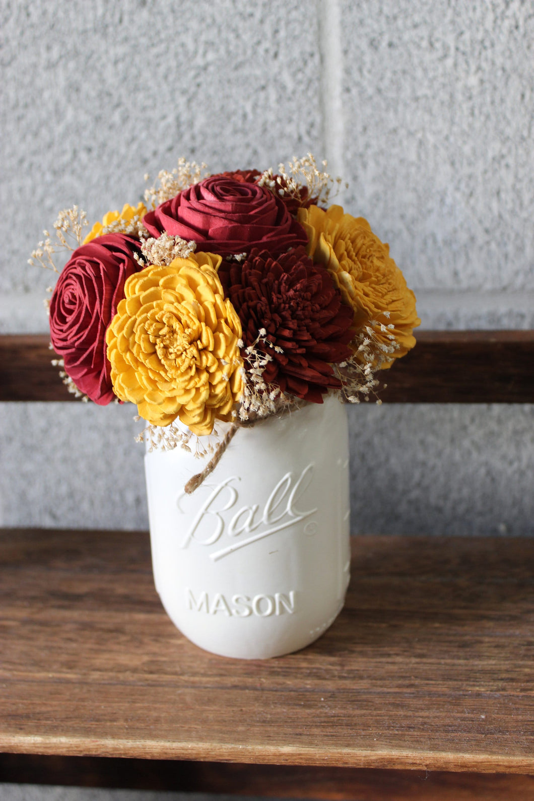 Autumn Leaves Mason Jar, Wooden Floral Arrangement