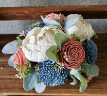 Load image into Gallery viewer, Dusty Pink and Light Blue Wooden Floral Arrangement
