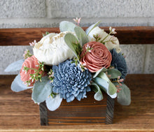 Load image into Gallery viewer, Dusty Pink and Light Blue Wooden Floral Arrangement
