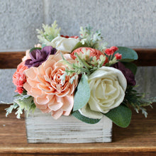 Load image into Gallery viewer, Blackberry, Coral, and Pink Wooden Floral Arrangement
